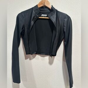 Shiny Black Cropped Workout Jacket